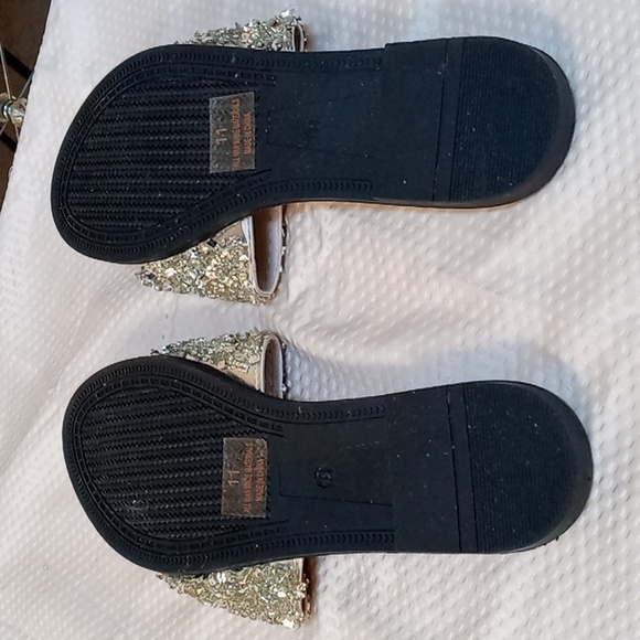 Women's Silver Flat Slide Sandals - Picture 2 of 3
